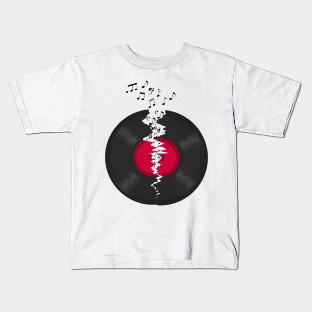 Broken LP Vinyl Record Flying Notes Kids T-Shirt by Nerd_art